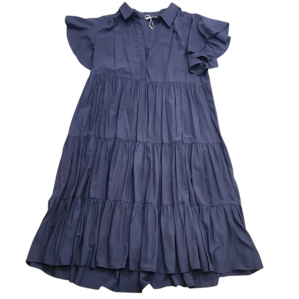 NWT Tiered Flowy Flutter Boho Easy Coastal Beach Blue Large Airy Light Midi Slip